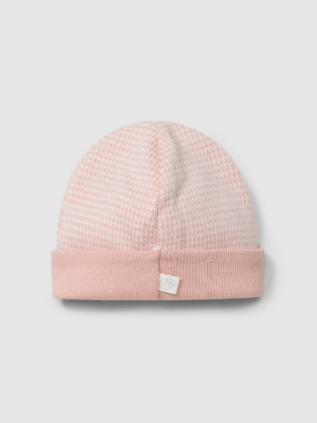 Beanie in pied-de-poule jacquard knit