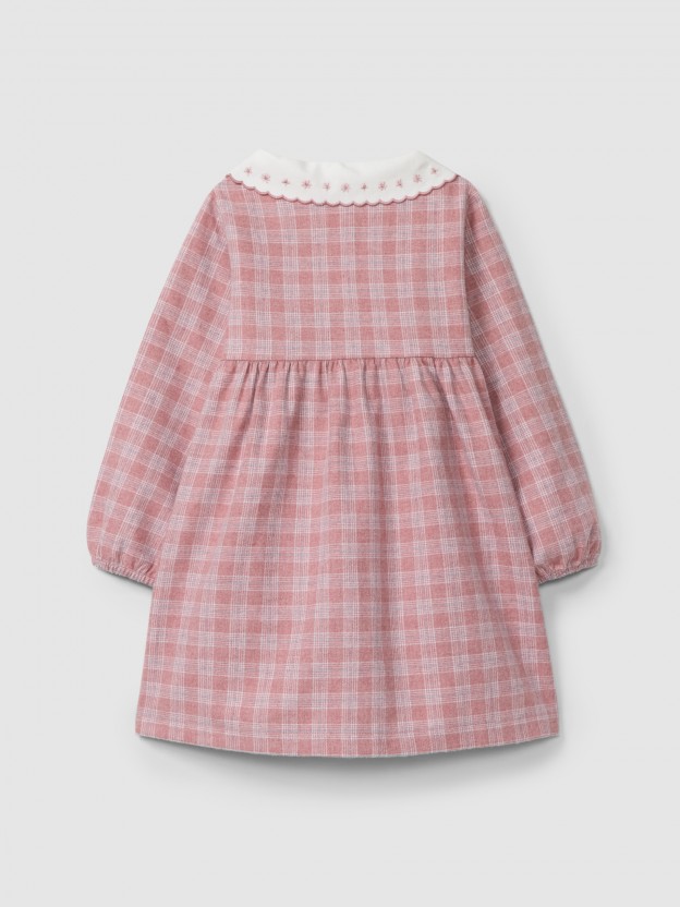 Plaid dress with embroidered collar