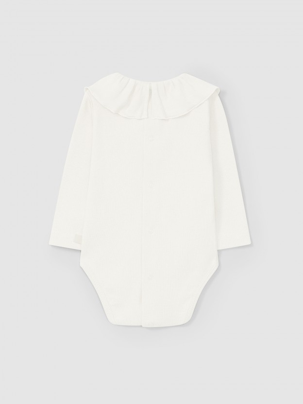 Bodysuit ruffled collar in ribbed jersey