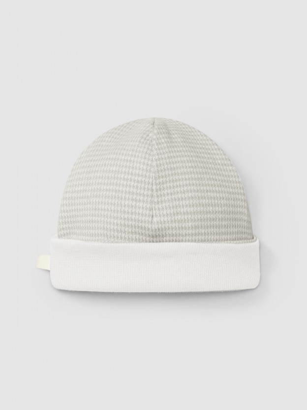 Beanie in pied-de-poule jacquard knit