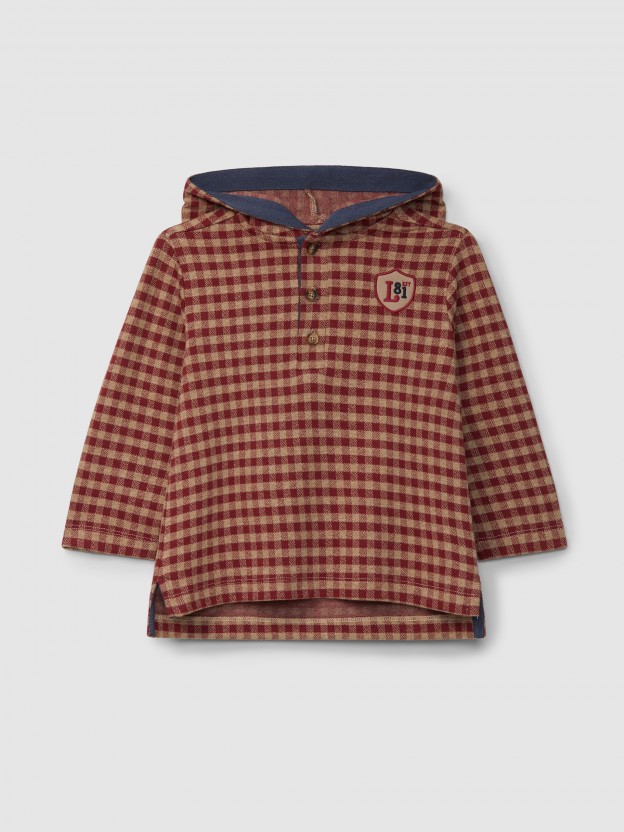 Plaid jacquard knit hoodie