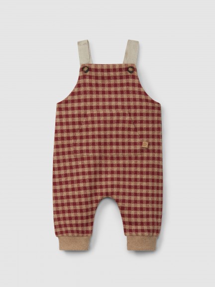 Plaid jacquard knit dungarees