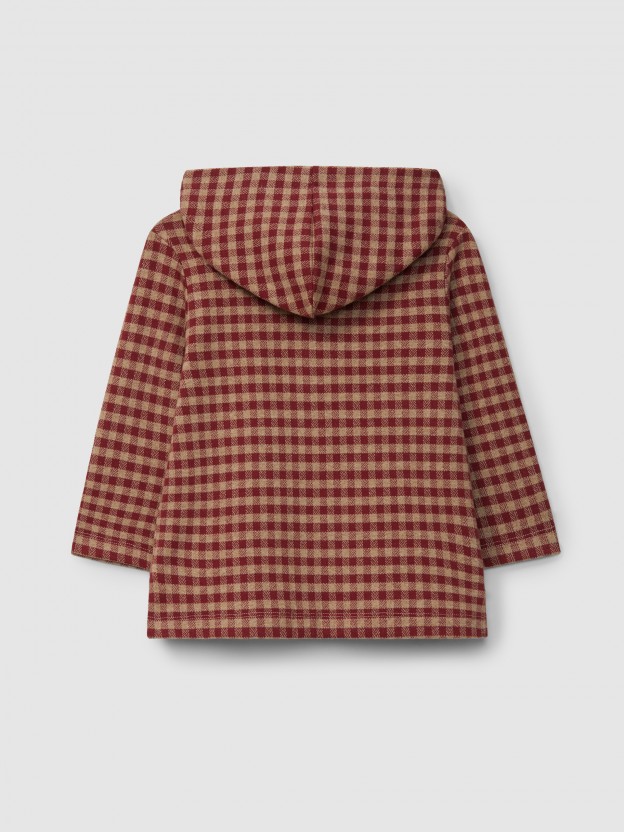 Plaid jacquard knit hoodie