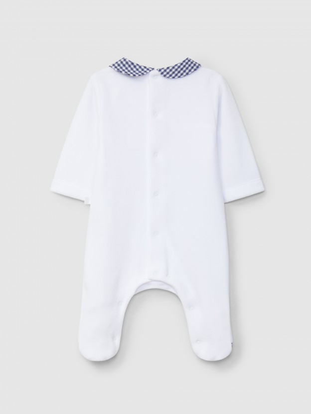 Babygrow in velvet with smocking