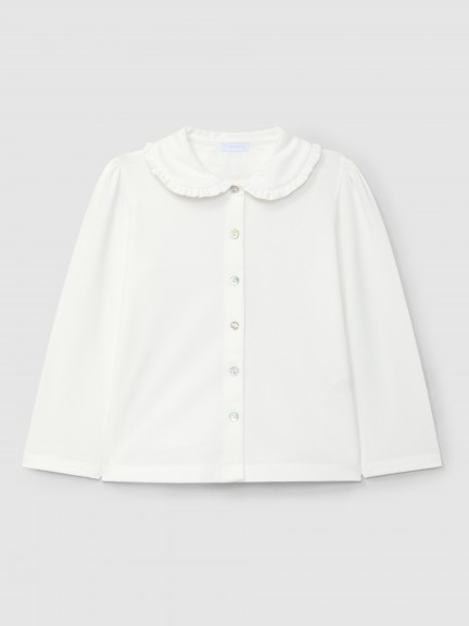 Blusa de piqu cuello con detalle de volante