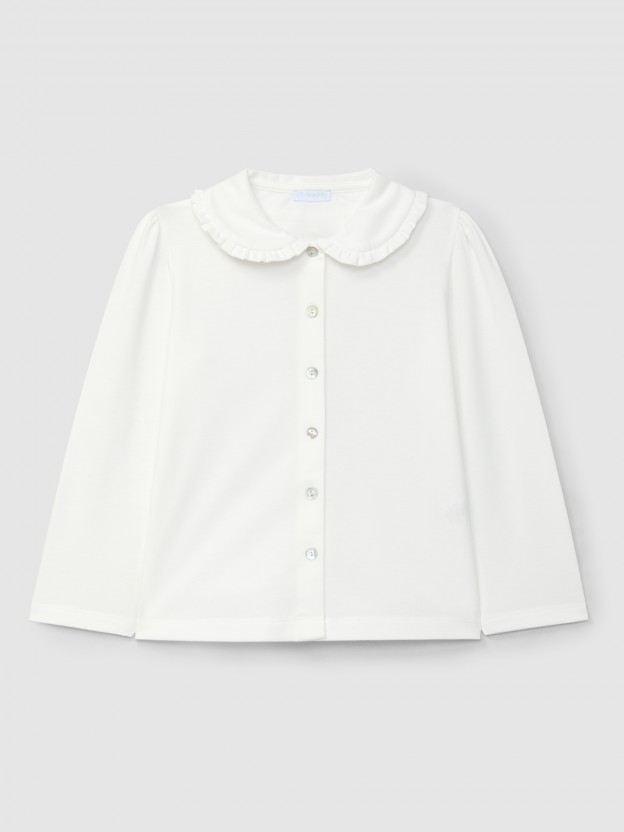 Blusa de piqu cuello con detalle de volante