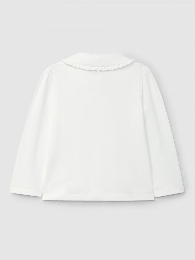 Blusa de piqu cuello con detalle de volante