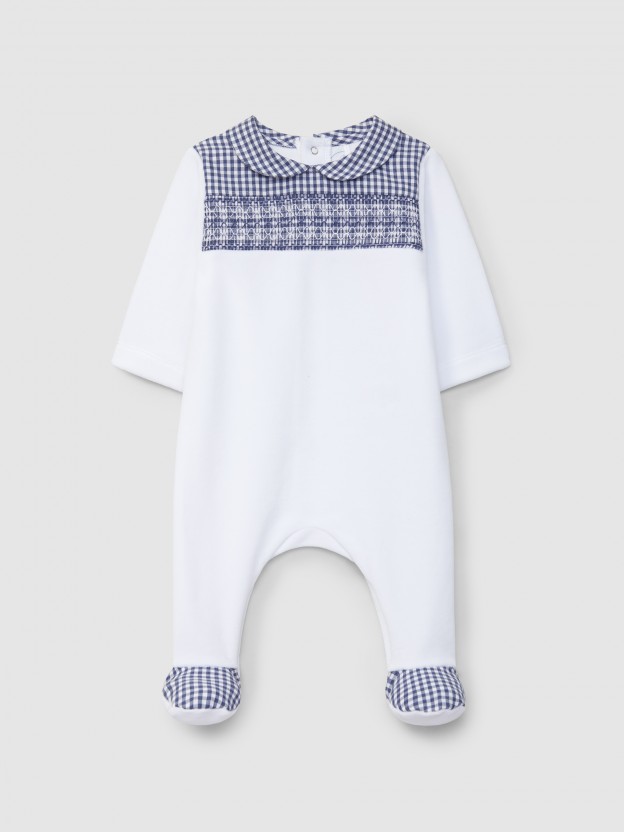 Babygrow in velvet with smocking