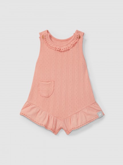 Ajour pattern jumpsuit with English embroidery