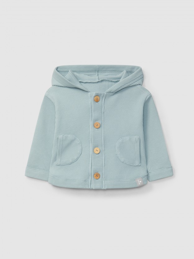Gilet  capuche en maille gaufre