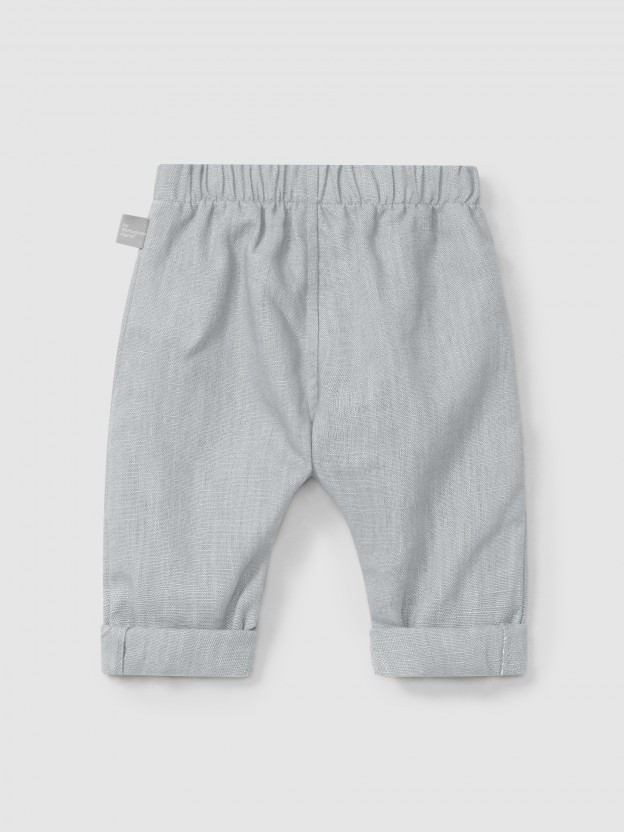 Pantalon pull-up uni en lin avec du coton