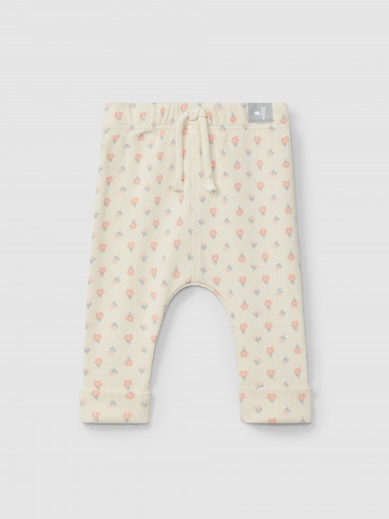 Leggings fleurs en maille cannele
