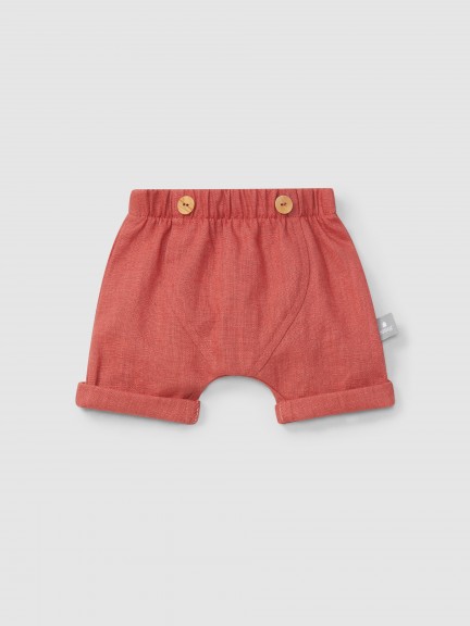 Plain pull-up shorts in linen with cotton