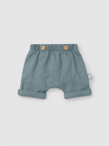 Pantaln Corto pull-up liso de lino con algodn