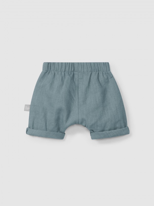 Pantaln Corto pull-up liso de lino con algodn