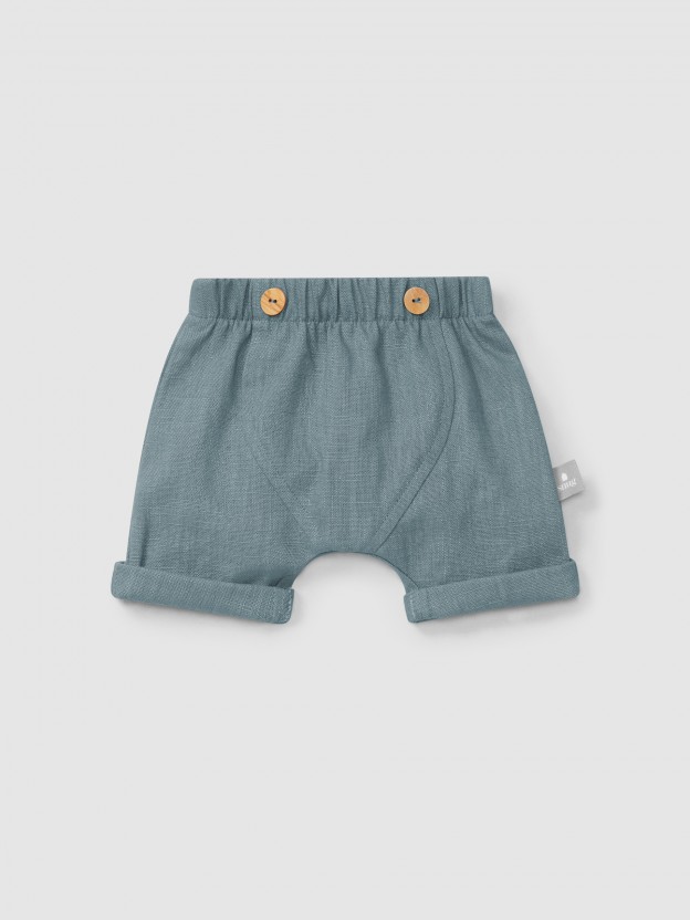 Pantaln Corto pull-up liso de lino con algodn