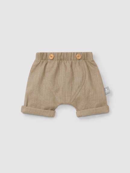 Pantaln Corto pull-up liso de lino con algodn