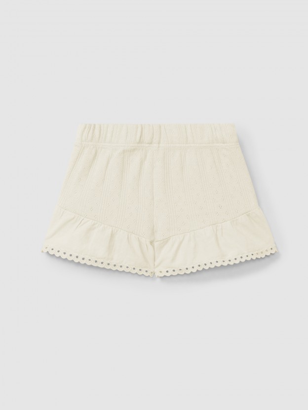 Ajour pattern pull-up shorts with English embroidery