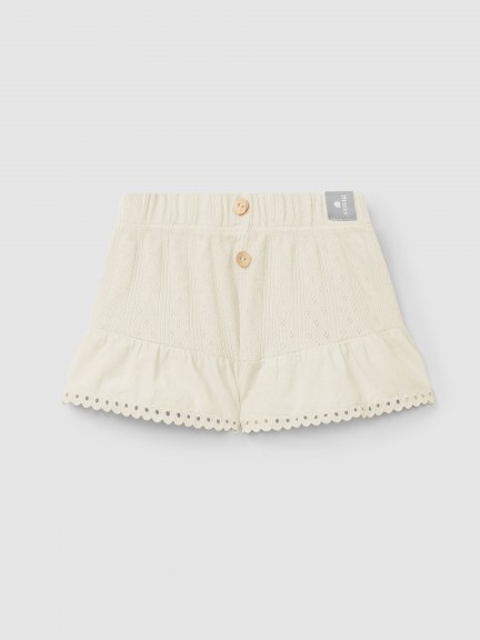Ajour pattern pull-up shorts with English embroidery
