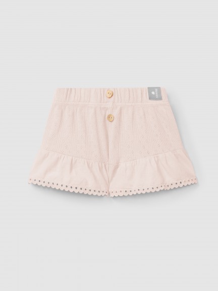Ajour pattern pull-up shorts with English embroidery
