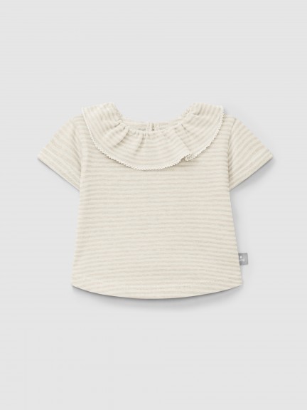 T-shirt  rayures en coton  col  volant
