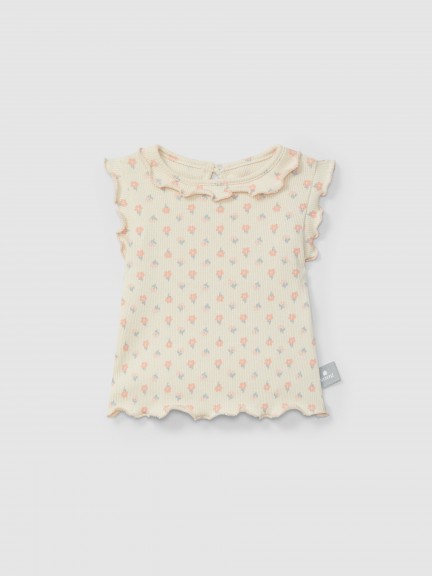 Singlet fleurs en maille cannele