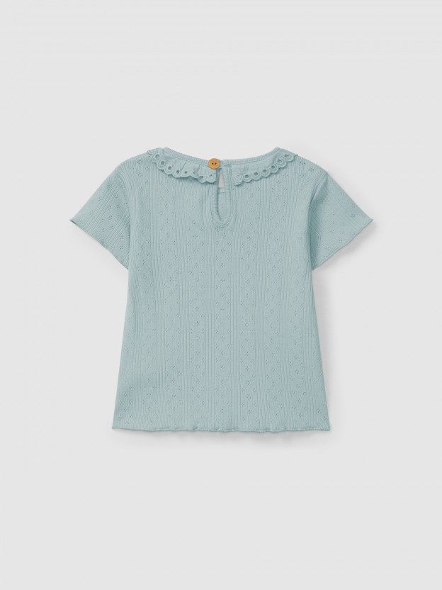 Camiseta Ajour / calado con cuello volante bordado ingls