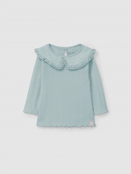 Longsleeve ajour com gola detalhe bordado ingls