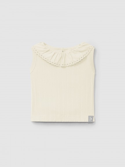 Ribbed jersey singlet and English embroidery collar