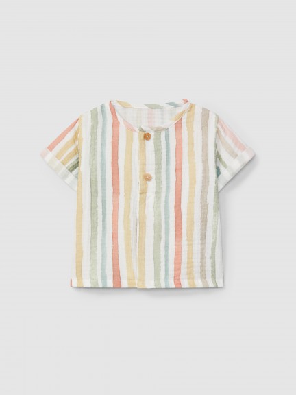 Camisa manga corta a rayas multicolor