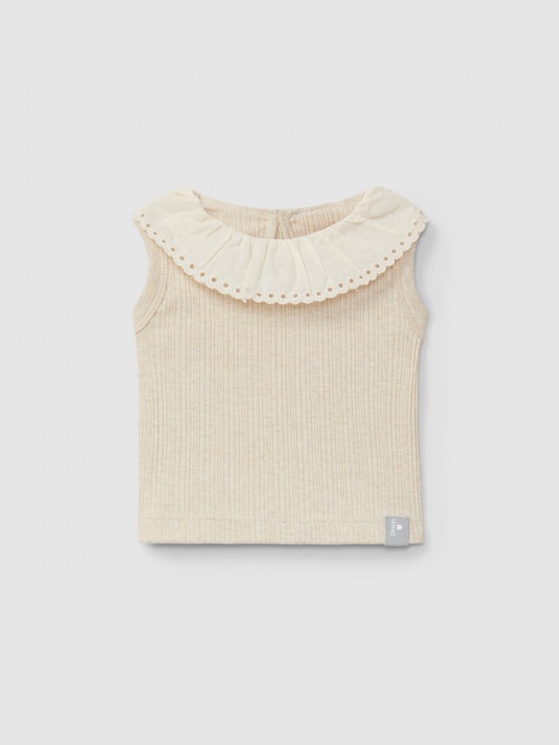 Ribbed jersey singlet and English embroidery collar