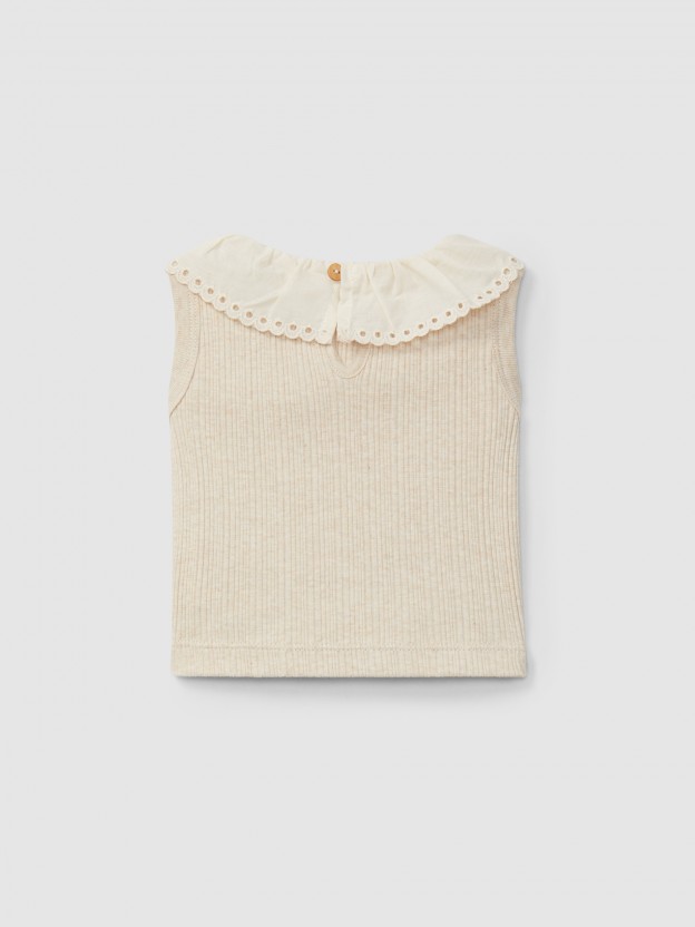 Ribbed jersey singlet and English embroidery collar