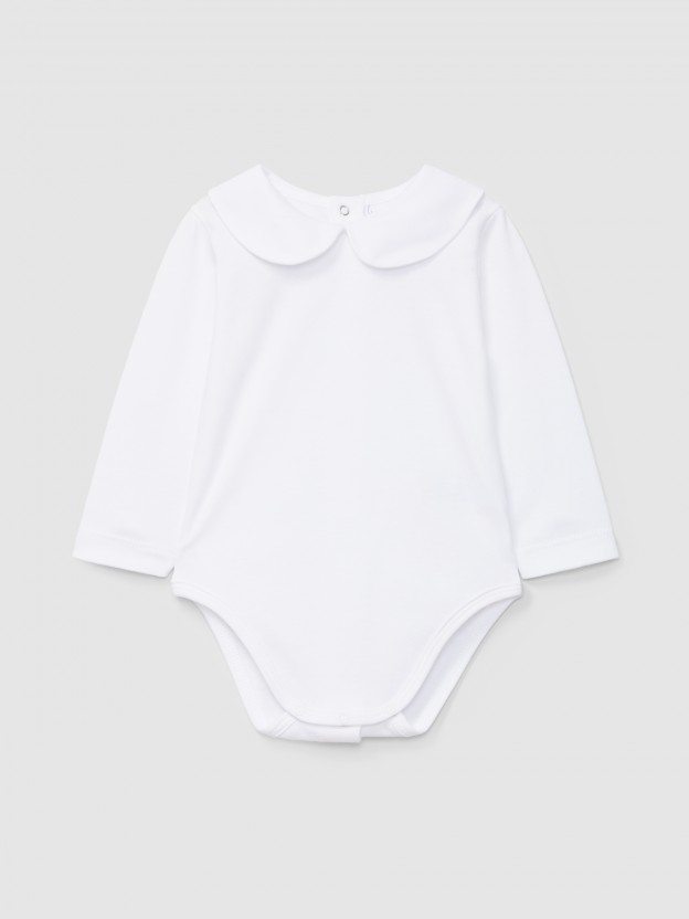 Long-sleeved bodysuit with round fabric collar