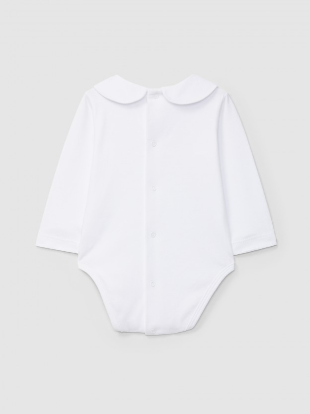 Long-sleeved bodysuit with round fabric collar