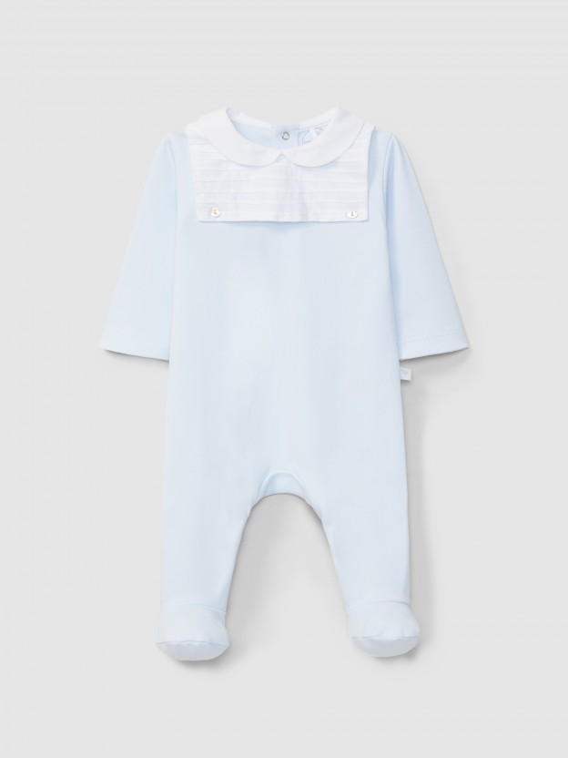 Babygrow with ribbed detail and round collar