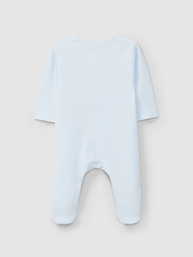 Collarless babygrow with ribbed detail Collarless babygrow with ribbed detail