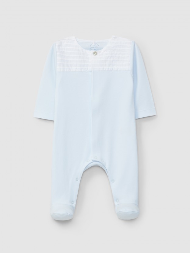 Collarless babygrow with ribbed detail Collarless babygrow with ribbed detail