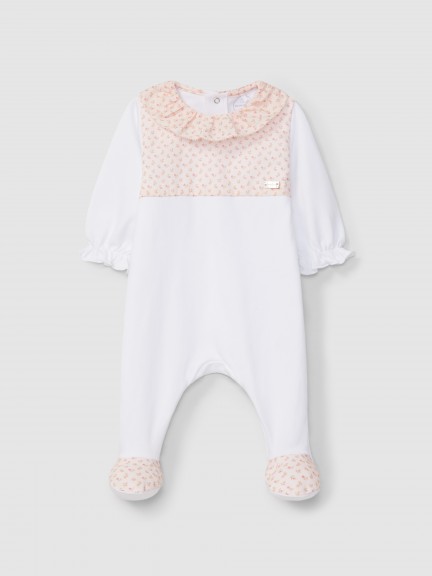 Babygrow gola de folho e flores delicadas