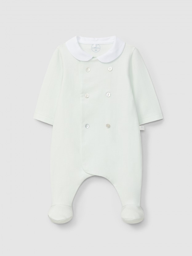 Babygrow embossed stripes with decorative buttons on the front Babygrow embossed stripes with decorative buttons on the front