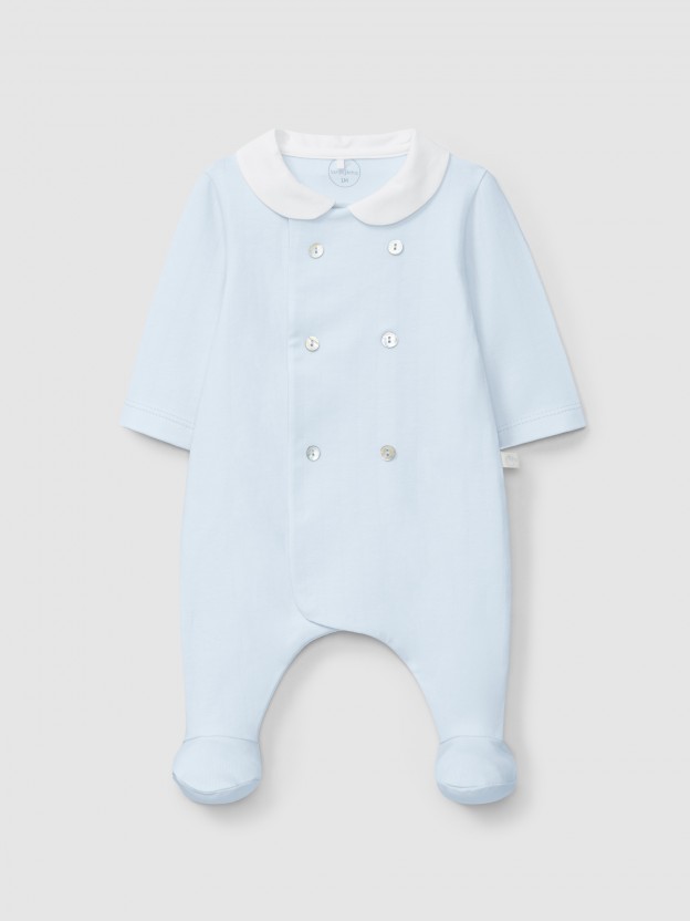 Babygrow rayures en relief avec des boutons dcoratifs sur le devant