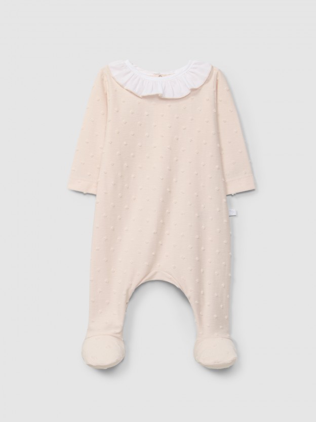 Babygrow ruffled collar with embossed polka dots Babygrow ruffled collar with embossed polka dots