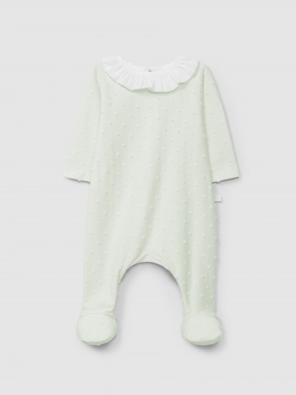Babygrow ruffled collar with embossed polka dots