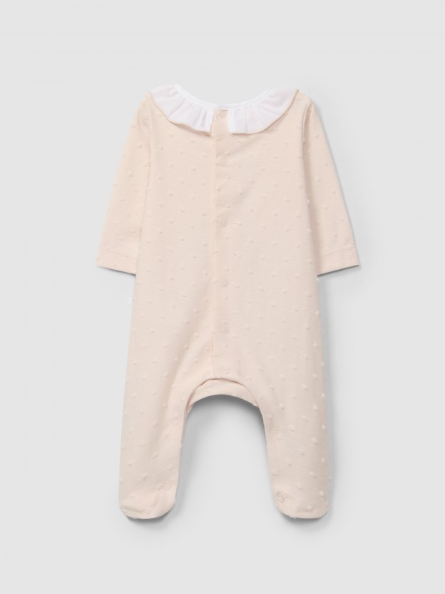 Babygrow ruffled collar with embossed polka dots Babygrow ruffled collar with embossed polka dots
