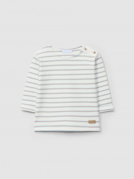 Longsleeve em felpa de riscas multicolor