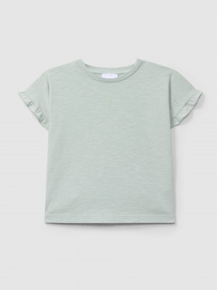 T-shirt with ruffled detail on the sleeves