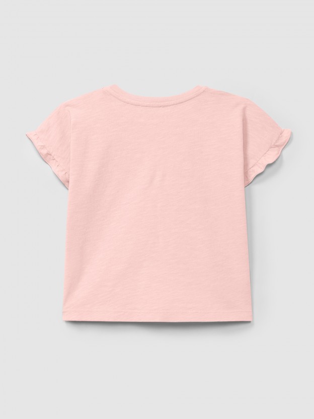 T-shirt com detalhe de folho nas mangas T-shirt com detalhe de folho nas mangas