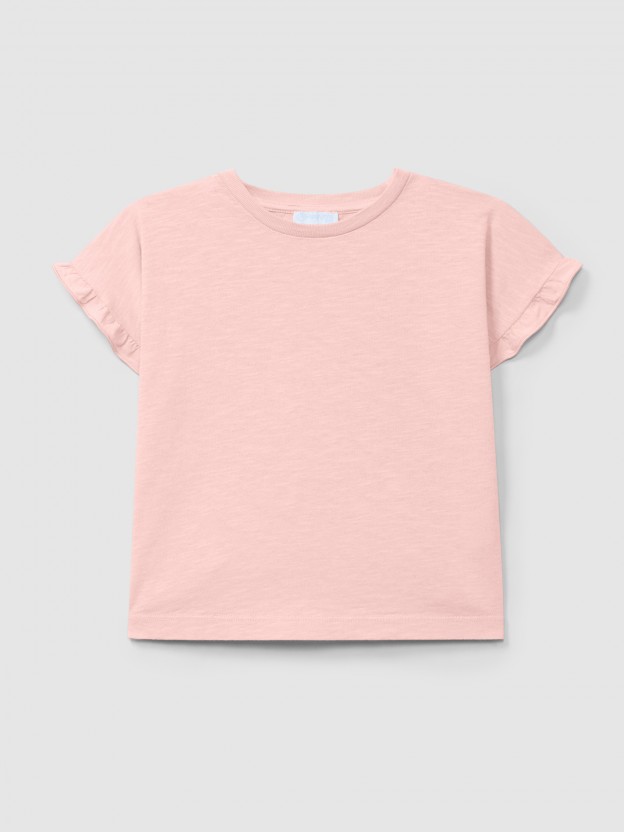 T-shirt com detalhe de folho nas mangas T-shirt com detalhe de folho nas mangas