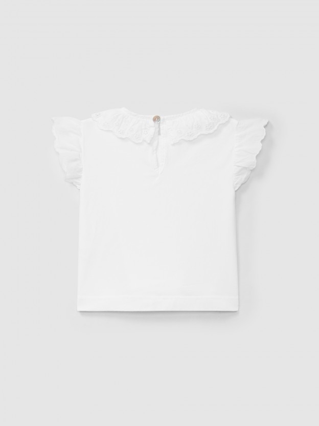 T-shirt ruffled collar English embroidery