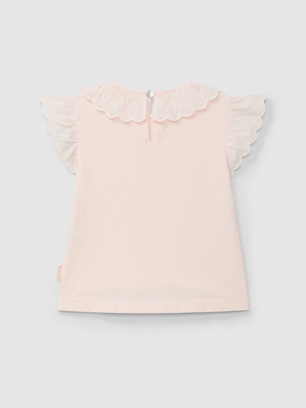 T-shirt gola de folho bordado ingls