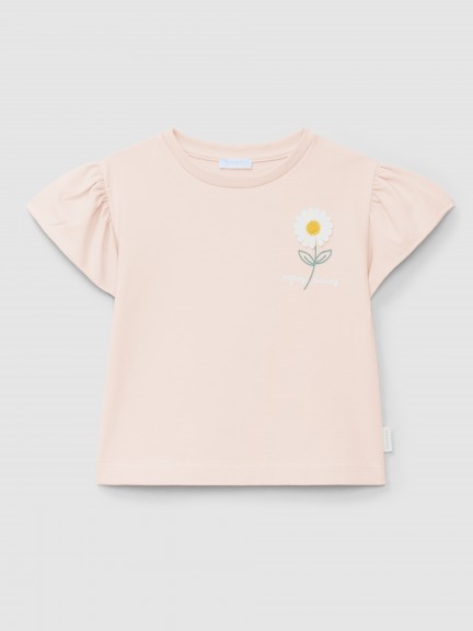 T-shirt with embossed flower appliqu